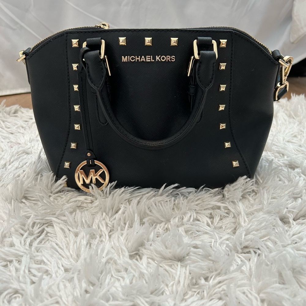 Michael Kors Black and Gold Satchel with Dome Shape